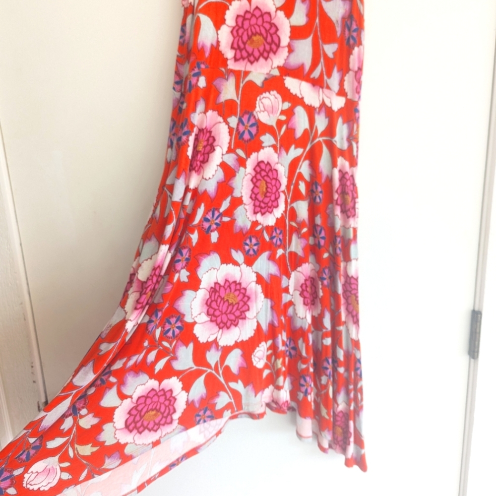 Anthropologie Floral Midi Dress - Red and Purple - Picture 4 of 6
